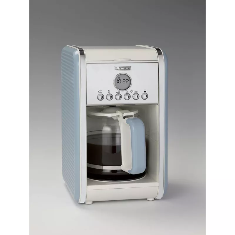 Ariete 1342 Máquina de café americano, jarro de vidro temperado, até 12 chávenas, temporizador programável de 24 horas, ecrã LCD, desligamento automático, 2000 W, plástico, azul