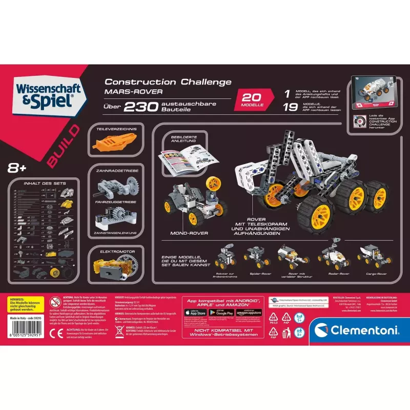 Brinquedo de construção Clementoni Mars Rover 59295 kit STEM — maquete educativa para montar
