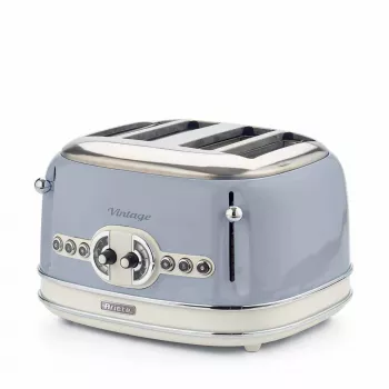 Torradeira Ariete 156 4 fatias Vintage, 1600 Watt, 6 níveis de tostagem, aço inoxidável lacado em azul pastel, sem cestos para sanduíches. Azul