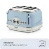 Torradeira Ariete 156 4 fatias Vintage, 1600 Watt, 6 níveis de tostagem, aço inoxidável lacado em azul pastel, sem cestos para sanduíches. Azul
