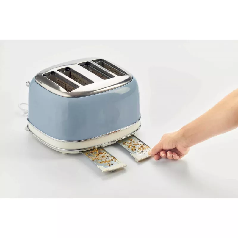 Torradeira Ariete 156 4 fatias Vintage, 1600 Watt, 6 níveis de tostagem, aço inoxidável lacado em azul pastel, sem cestos para sanduíches. Azul