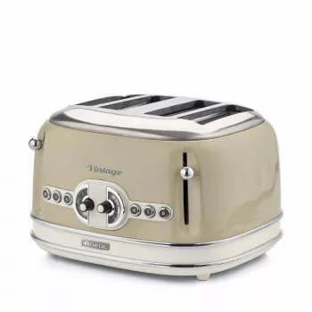 Torradeira Ariete 156 4 fatias Vintage, 1600 Watt, 6 níveis de tostagem, aço inoxidável lacado em bege pastel, sem pinças para sanduíches