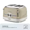 Torradeira Ariete 156 4 fatias Vintage, 1600 Watt, 6 níveis de tostagem, aço inoxidável lacado em bege pastel, sem pinças para sanduíches