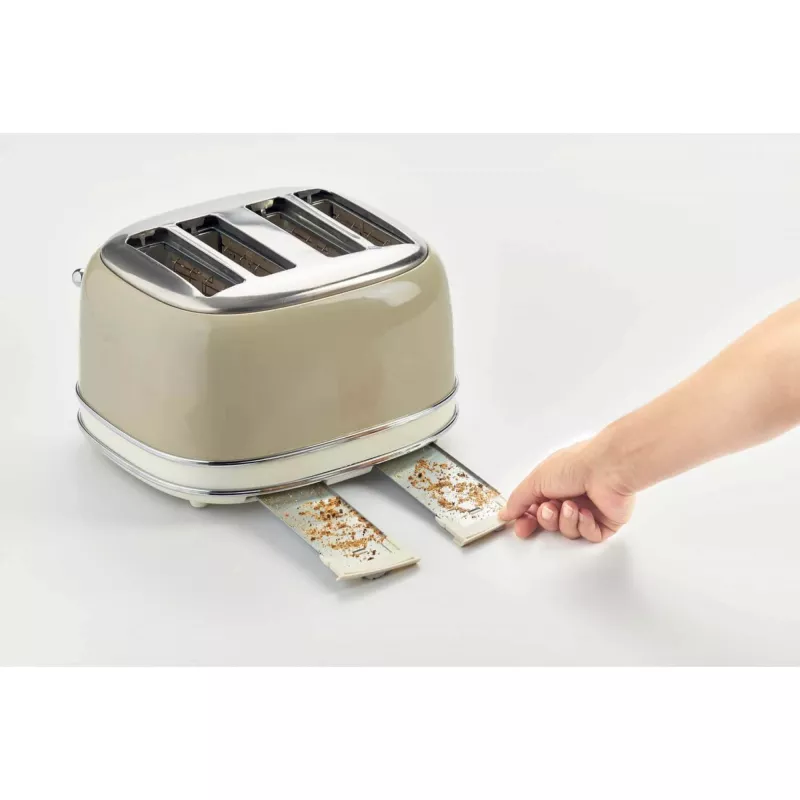 Torradeira Ariete 156 4 fatias Vintage, 1600 Watt, 6 níveis de tostagem, aço inoxidável lacado em bege pastel, sem pinças para sanduíches