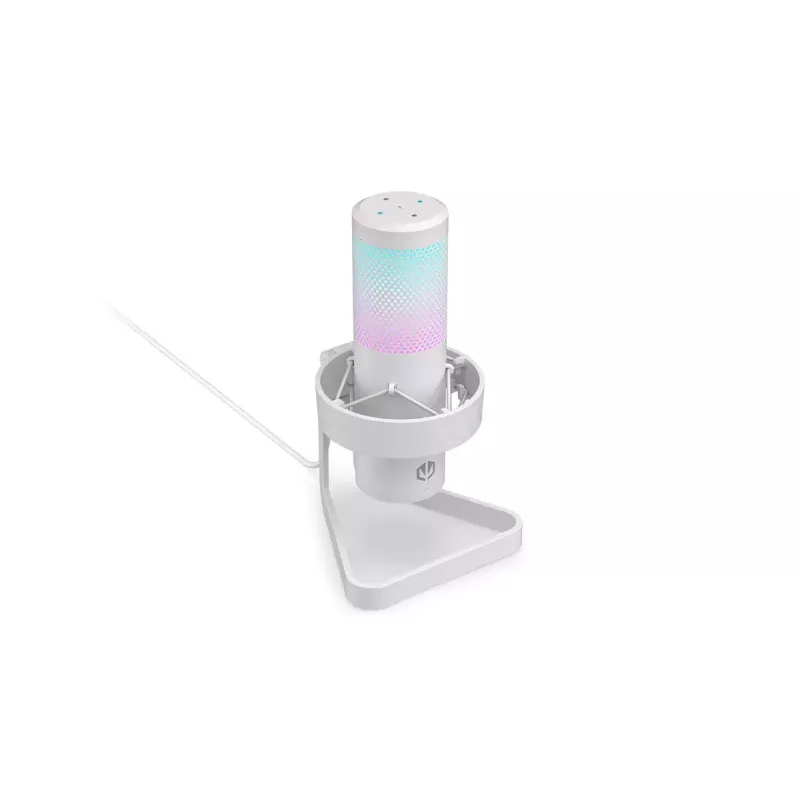 Microfone para PC ENDORFY AXIS Streaming White — USB, cardióide, 30–18 kHz, 192 kHz/24 bits, suporte de mesa, silenciamento, saída para auscultadores
