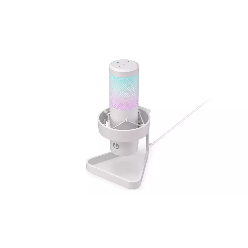 Microfone para PC ENDORFY AXIS Streaming White — USB, cardióide, 30–18 kHz, 192 kHz/24 bits, suporte de mesa, silenciamento, saída para auscultadores