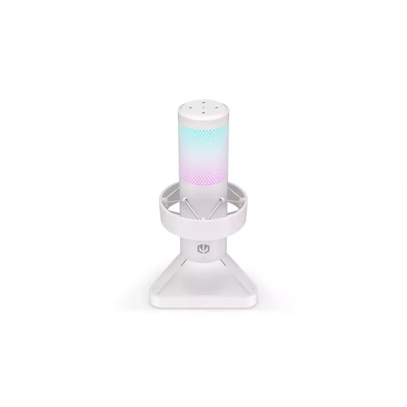 Microfone para PC ENDORFY AXIS Streaming White — USB, cardióide, 30–18 kHz, 192 kHz/24 bits, suporte de mesa, silenciamento, saída para auscultadores