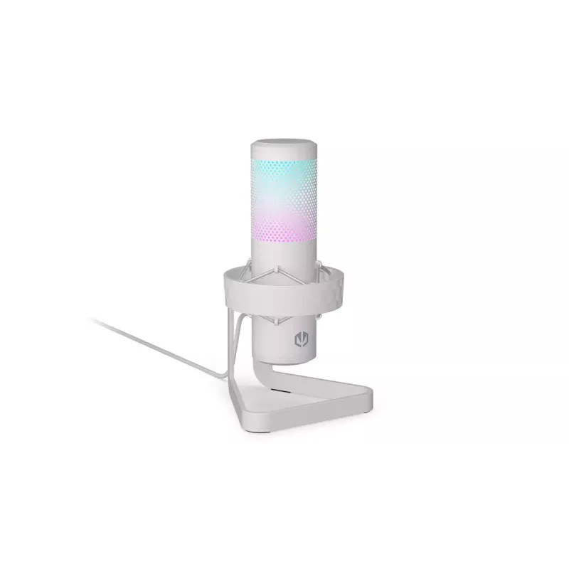 Microfone para PC ENDORFY AXIS Streaming White — USB, cardióide, 30–18 kHz, 192 kHz/24 bits, suporte de mesa, silenciamento, saída para auscultadores