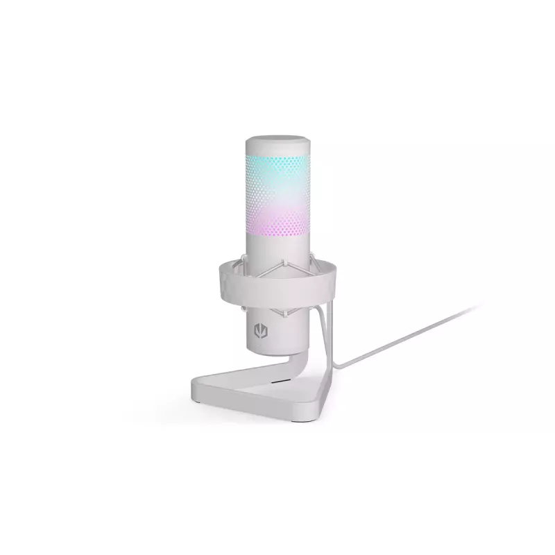 Microfone para PC ENDORFY AXIS Streaming White — USB, cardióide, 30–18 kHz, 192 kHz/24 bits, suporte de mesa, silenciamento, saída para auscultadores