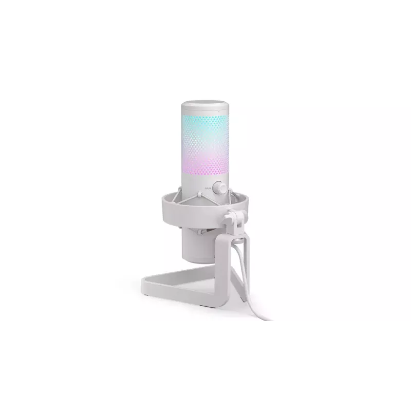 Microfone para PC ENDORFY AXIS Streaming White — USB, cardióide, 30–18 kHz, 192 kHz/24 bits, suporte de mesa, silenciamento, saída para auscultadores