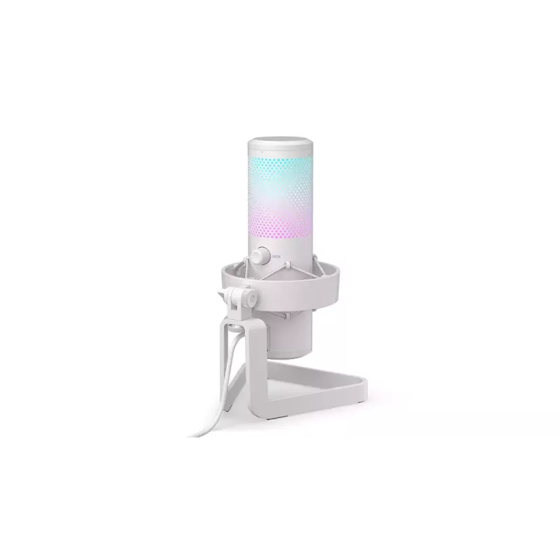 Microfone para PC ENDORFY AXIS Streaming White — USB, cardióide, 30–18 kHz, 192 kHz/24 bits, suporte de mesa, silenciamento, saída para auscultadores
