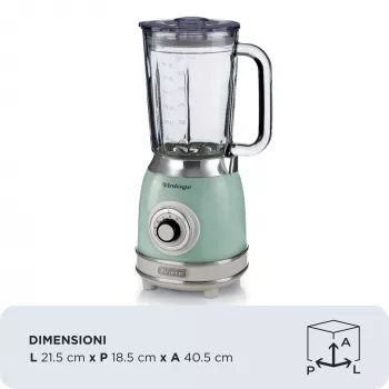 Ariete 583, liquidificadora vintage com jarro de vidro de 1,5 litros, 4 lâminas em aço inoxidável, 4 velocidades + pulse, 1000 Watt, verde