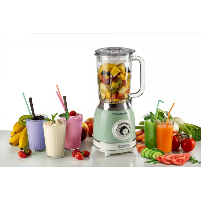 Ariete 583, liquidificadora vintage com jarro de vidro de 1,5 litros, 4 lâminas em aço inoxidável, 4 velocidades + pulse, 1000 Watt, verde
