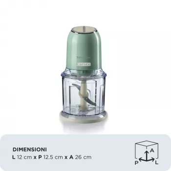 Ariete 438, picadora vintage, picadora e trituradora de gelo, 2 velocidades, 4 lâminas em aço inoxidável, copo medidor de 600 ml, 400 W, verde
