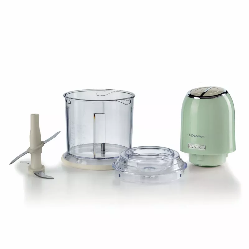 Ariete 438, picadora vintage, picadora e trituradora de gelo, 2 velocidades, 4 lâminas em aço inoxidável, copo medidor de 600 ml, 400 W, verde