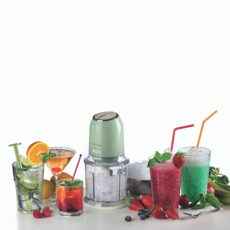 Ariete 438, picadora vintage, picadora e trituradora de gelo, 2 velocidades, 4 lâminas em aço inoxidável, copo medidor de 600 ml, 400 W, verde