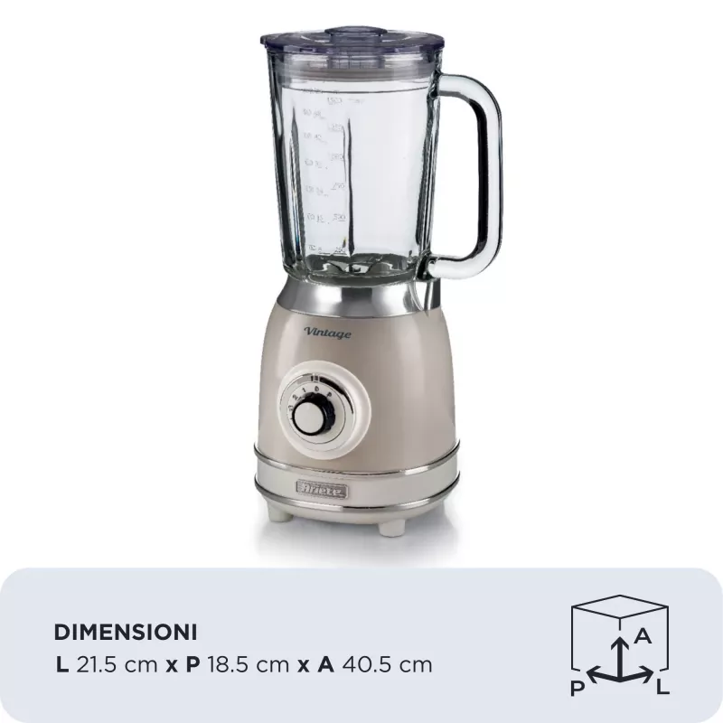 Ariete 583, liquidificadora vintage com jarro de vidro de 1,5 litros, 4 lâminas em aço inoxidável, 4 velocidades + pulse, 1000 Watt, bege