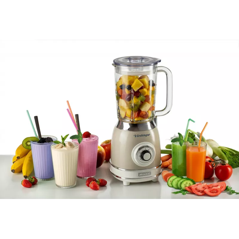 Ariete 583, liquidificadora vintage com jarro de vidro de 1,5 litros, 4 lâminas em aço inoxidável, 4 velocidades + pulse, 1000 Watt, bege