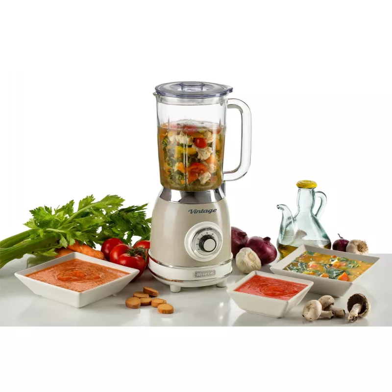 Ariete 583, liquidificadora vintage com jarro de vidro de 1,5 litros, 4 lâminas em aço inoxidável, 4 velocidades + pulse, 1000 Watt, bege