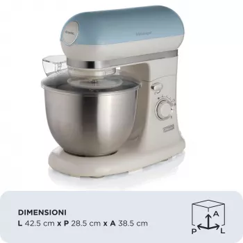 Batedeira Ariete 1588 Vintage, batedeira planetária para pão, pizza, bolos e pastelaria, capacidade de 5,5 l, 7 velocidades, 2400 Watt, azul pastel
