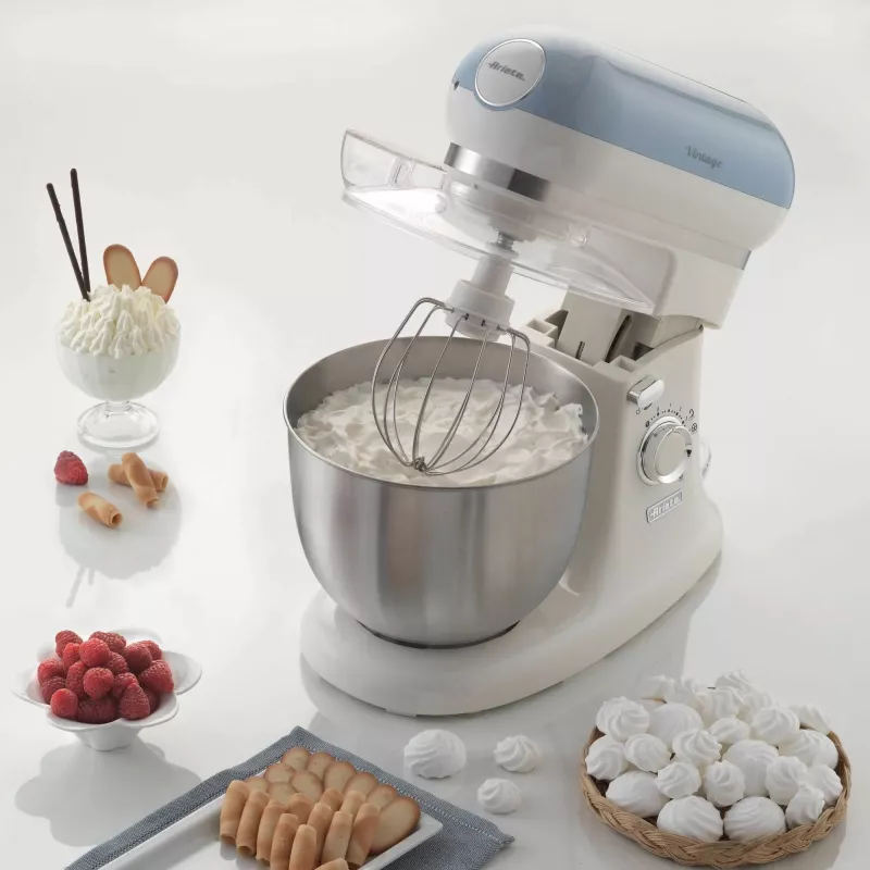Batedeira Ariete 1588 Vintage, batedeira planetária para pão, pizza, bolos e pastelaria, capacidade de 5,5 l, 7 velocidades, 2400 Watt, azul pastel