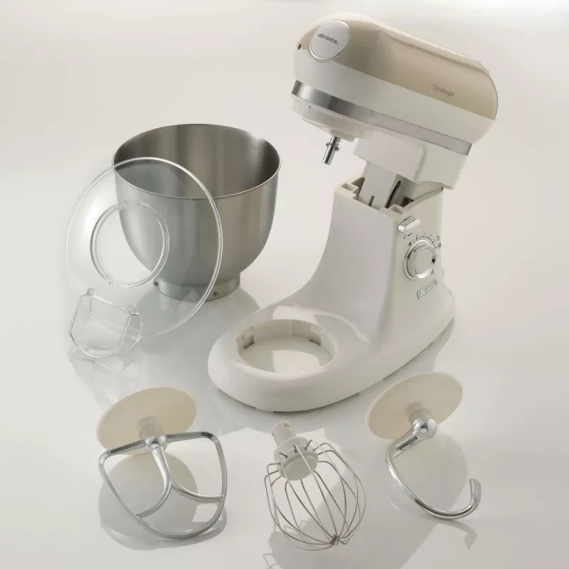 Batedeira Ariete 1588 Vintage, batedeira planetária para pão, pizza, bolos e pastelaria, capacidade de 5,5 L, 7 velocidades, 2400 Watt, bege pastel