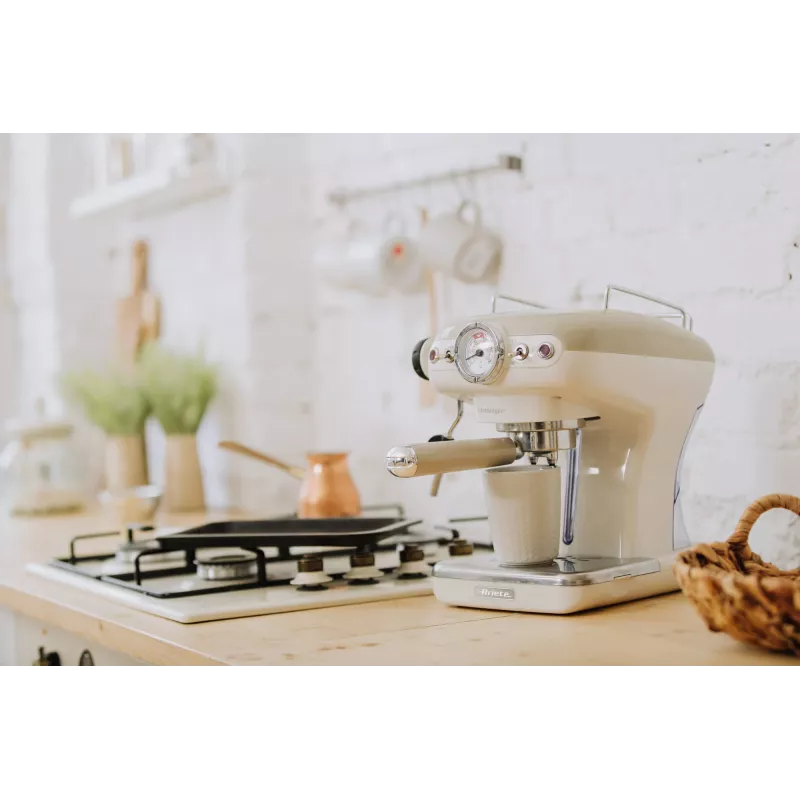 Máquina de café expresso Ariete 1389 Vintage - máquina de café expresso para café moído ou cápsulas ESE, cor bege pastel