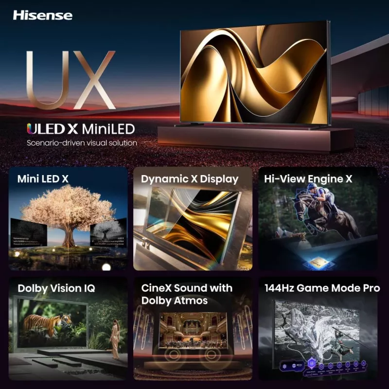 Hisense 85UXNQ televisor QLED 4K Ultra HD de 215 cm (85 polegadas), 120 Hz, AMD FreeSync, triplo sintonizador, preto