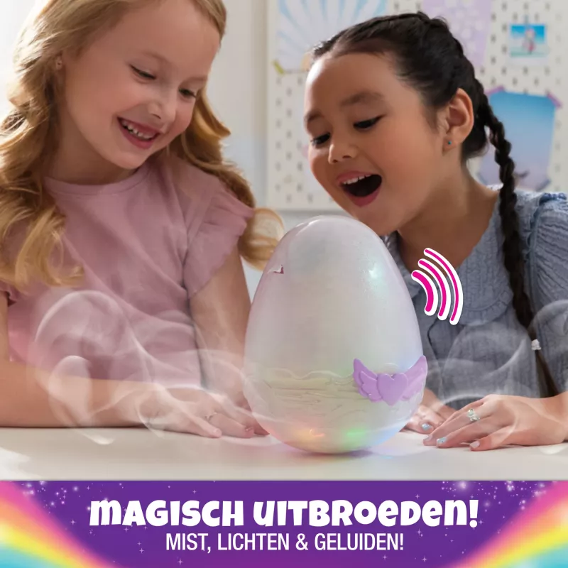 Hatchimals Alive Mystery Hatch Pufficorn Spinmaster pilha AA rosa branco