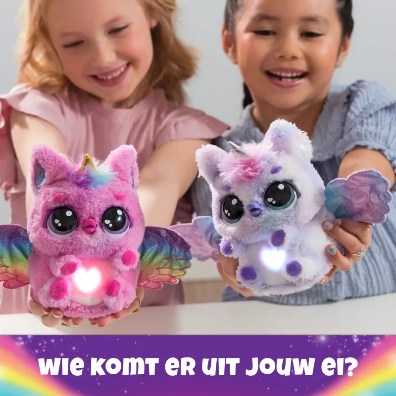 Hatchimals Alive Mystery Hatch Pufficorn Spinmaster pilha AA rosa branco