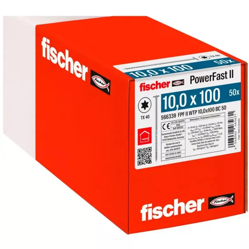 Parafuso para madeira FISCHER PowerFast II 10,0x100 mm Cabeça chata TX zincado