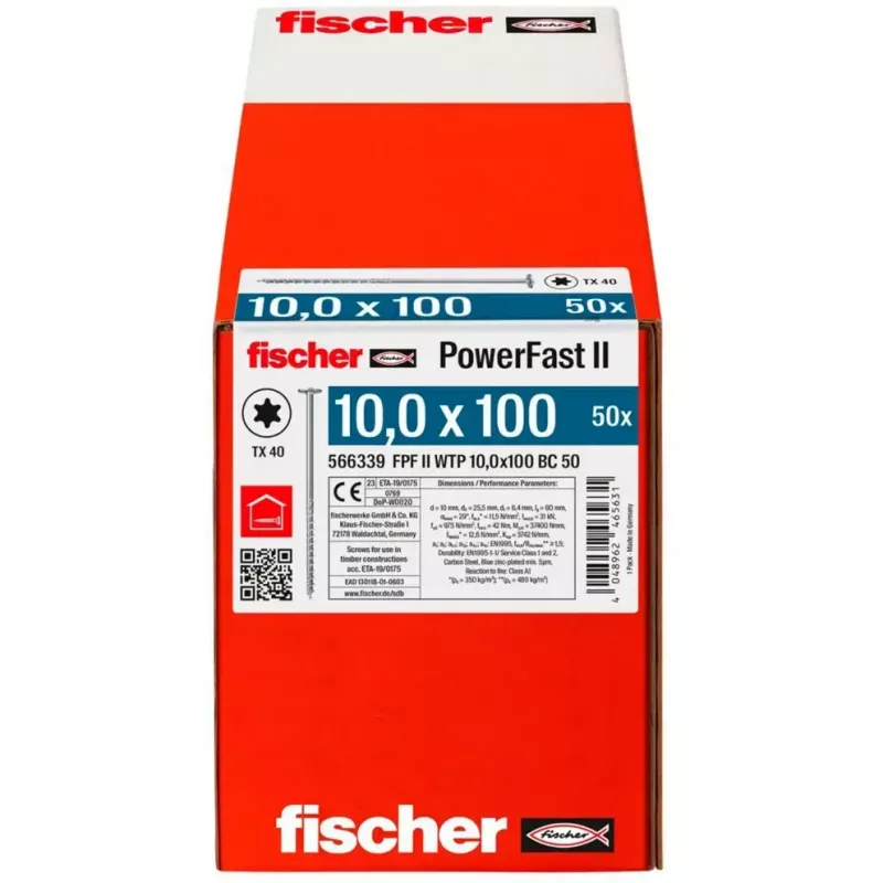 Parafuso para madeira FISCHER PowerFast II 10,0x100 mm Cabeça chata TX zincado