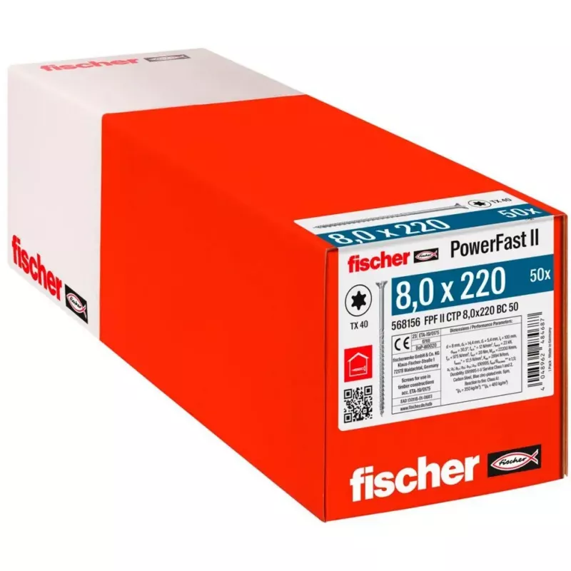 Parafuso para madeira FISCHER PowerFast II 8,0 x 220 mm Cabeça escareada TX galvanizado