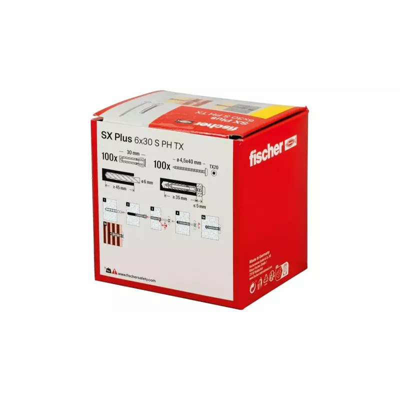 Conjunto de parafusos e buchas Fischer 567935 100 unid. Nylon 6 mm furo