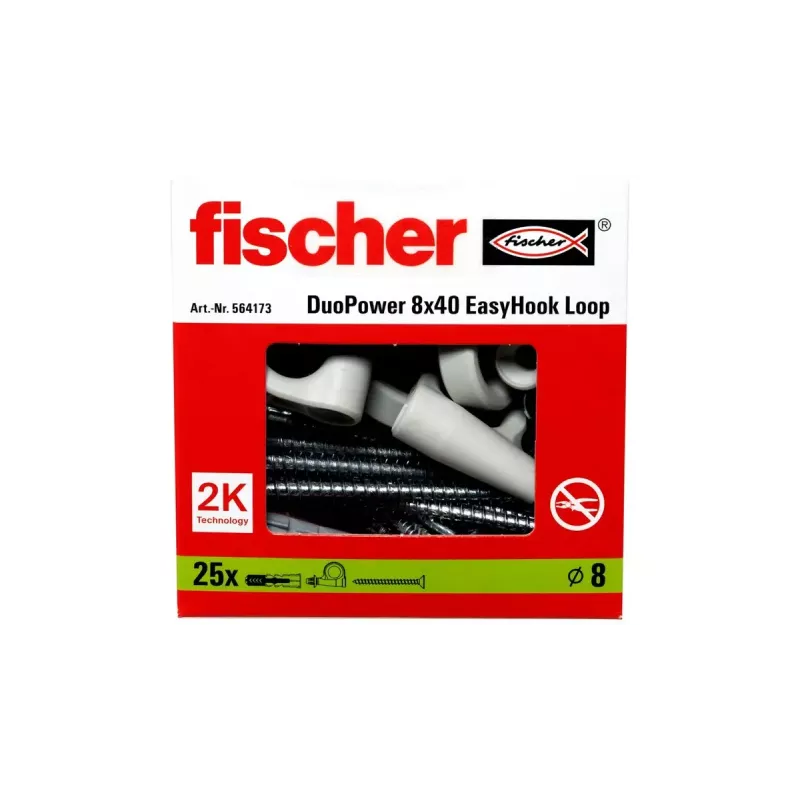 Conjunto de ganchos de rosca e buchas Fischer 564173 25 unidades plástico 8 mm