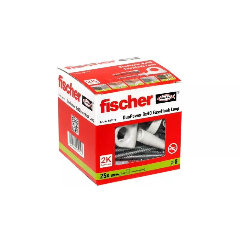 Conjunto de ganchos de rosca e buchas Fischer 564173 25 unidades plástico 8 mm