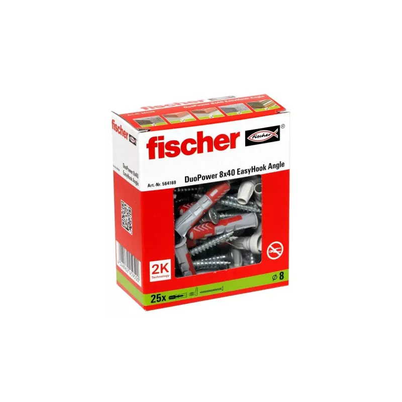 Conjunto de ganchos de rosca e buchas Fischer 564169 25 unidades plástico 8 mm