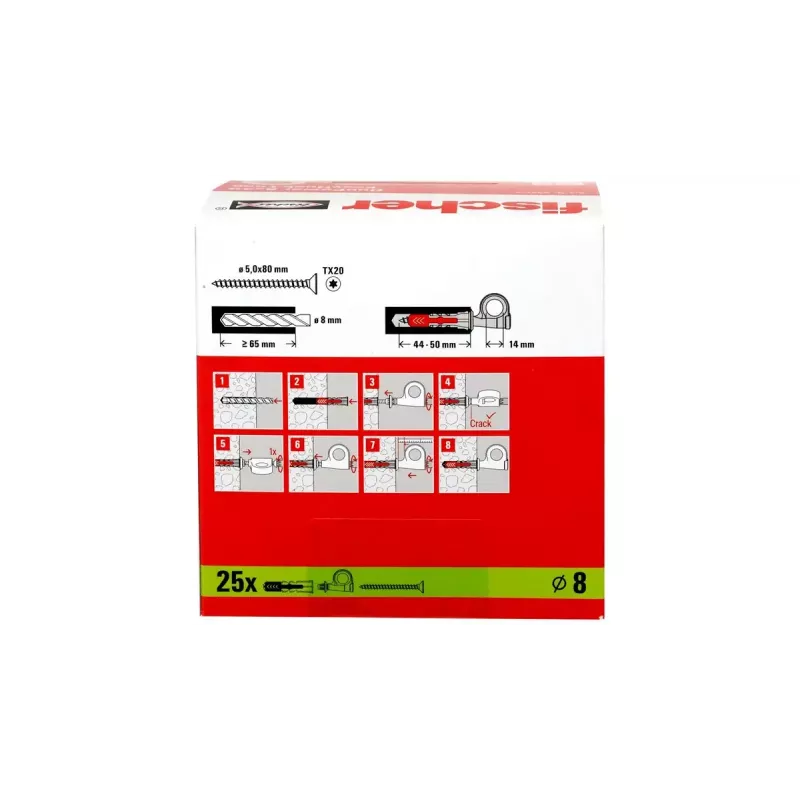 Conjunto de ganchos de rosca e buchas Fischer 564169 25 unidades plástico 8 mm