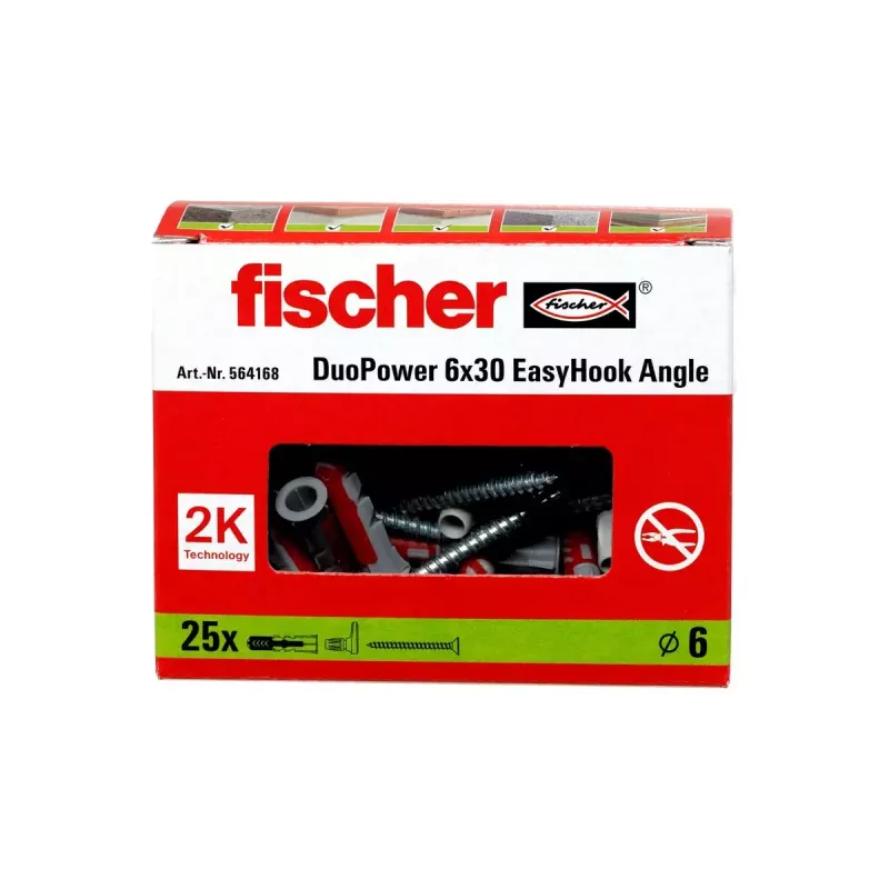 Conjunto de ganchos de rosca e buchas Fischer 564168 25 unidades 6 mm furo