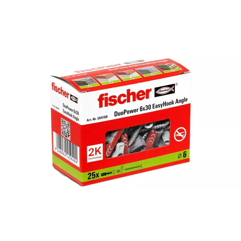 Conjunto de ganchos de rosca e buchas Fischer 564168 25 unidades 6 mm furo