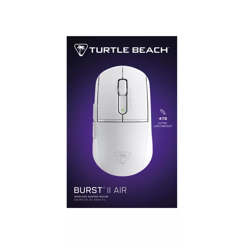Turtle Beach Burst II Air White – Rato gaming sem fios 2.4GHz: 47g ultraleve, switches óticos, sensor ótico 26K DPI, Bluetooth, bateria 120h
