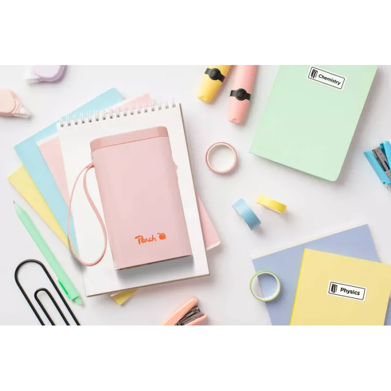 Peach PE110 impressora de etiquetas, impressão térmica direta, Bluetooth, bateria integrada, rosa
