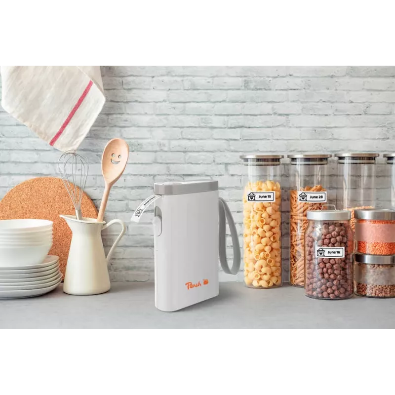 Peach PE110 impressora de etiquetas, impressão térmica direta, Bluetooth, bateria integrada, branca