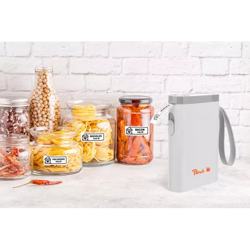 Peach PE110 impressora de etiquetas, impressão térmica direta, Bluetooth, bateria integrada, branca