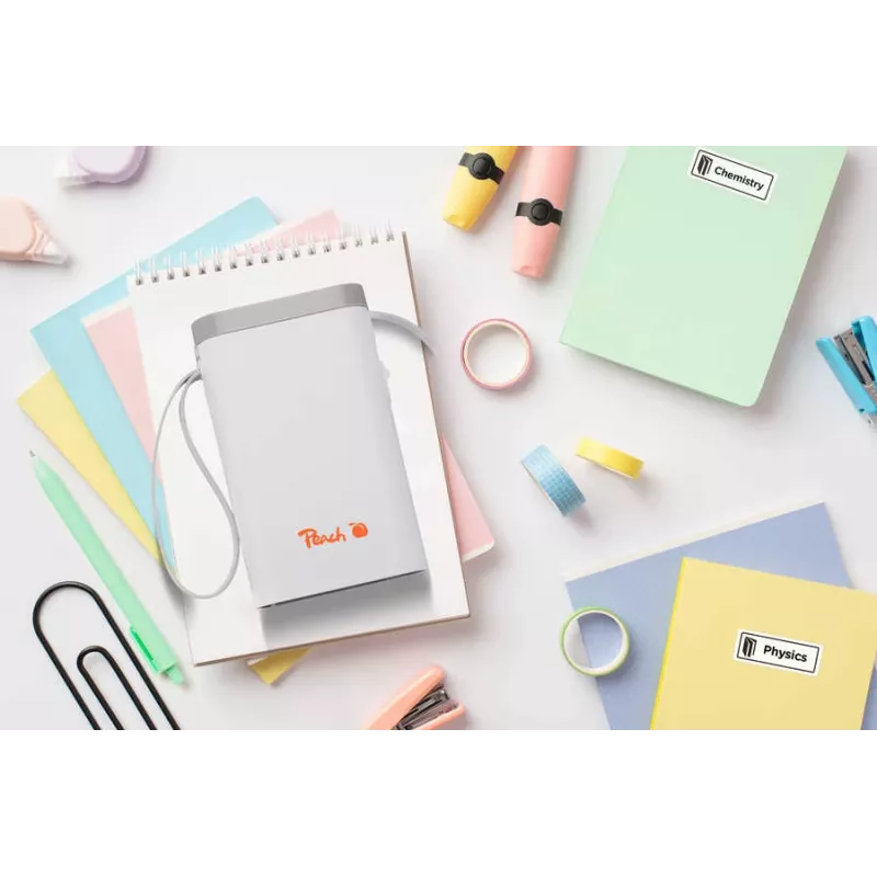 Peach PE110 impressora de etiquetas, impressão térmica direta, Bluetooth, bateria integrada, branca
