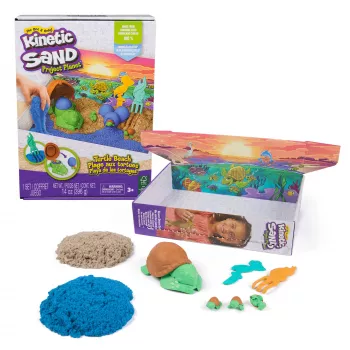 Kinetic Sand, Project Planet Turtle Beach com 397g de areia de brincar, ferramentas e moldes, materiais sustentáveis e ecológicos, brinquedo sensorial para crianças