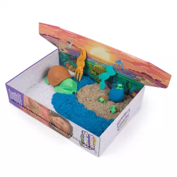 Kinetic Sand, Project Planet Turtle Beach com 397g de areia de brincar, ferramentas e moldes, materiais sustentáveis e ecológicos, brinquedo sensorial para crianças