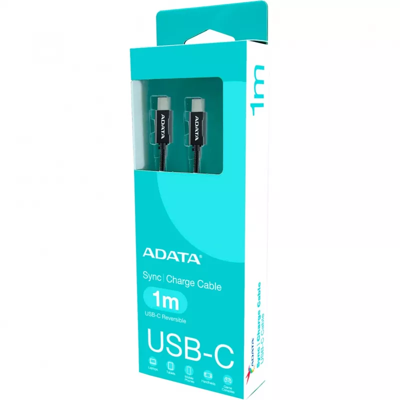 Cabo USB-C para USB-C ADATA CACC-100PN-BK, USB 2.0, 1 m, preto