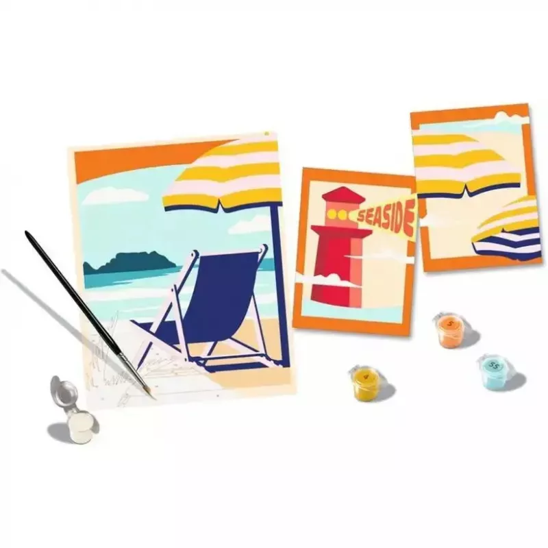 Conjunto de pintura Ravensburger CreArt Gallery Wall Set 'Am Strand' 23901 — conjunto de atividade de pintura com painéis de moldura