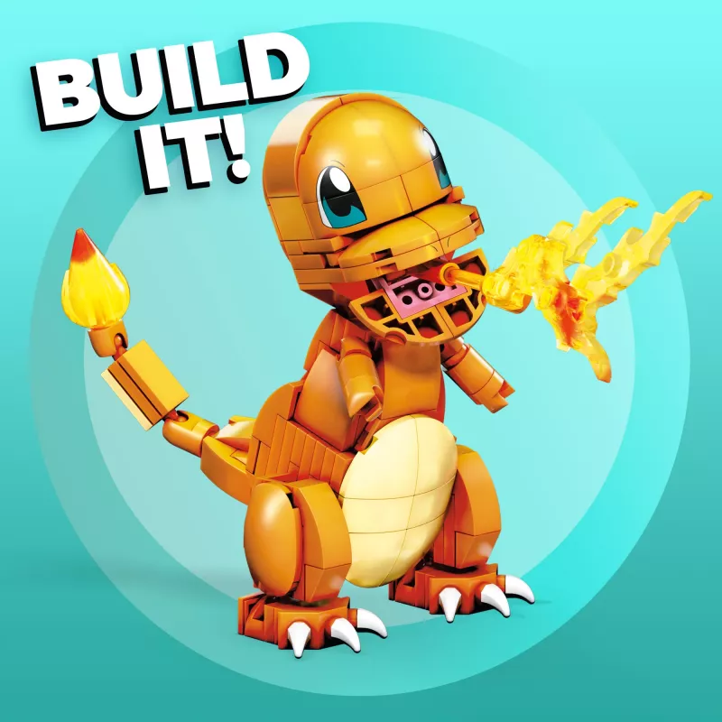 Conjunto de construção MEGA Pokémon Build & Show Charmander, 10 cm de altura,